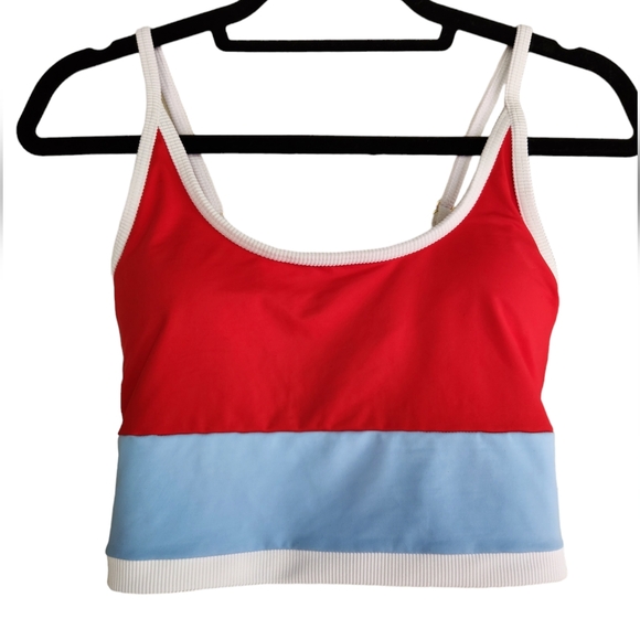 Revly Sport Jessie Hybrid Swim Workout Bikini Bra Crop Top - Red, White, & Blue - Picture 5 of 11